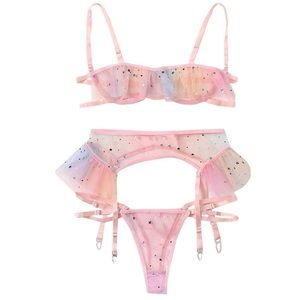 Three piece lingerie set pastel pink